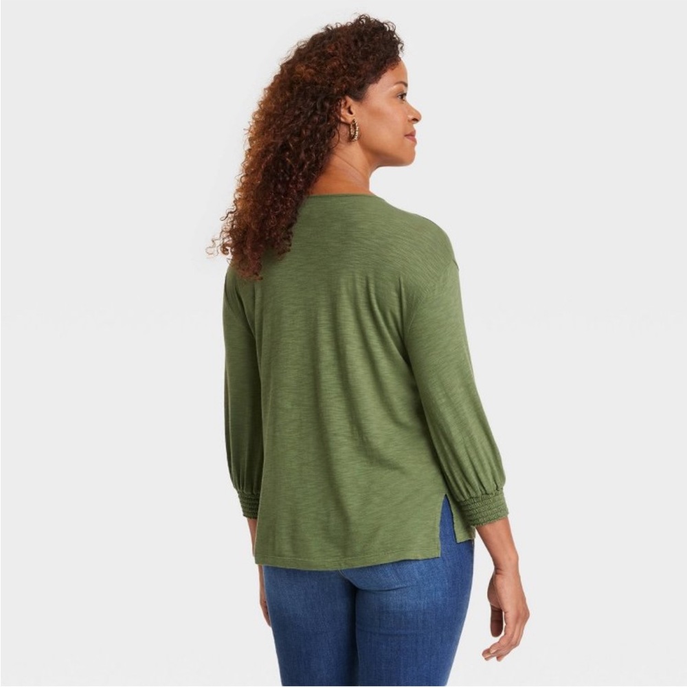 NWT Women's Pintuck 3/4 Sleeve Olive Green Shirt - Picture 2 of 4